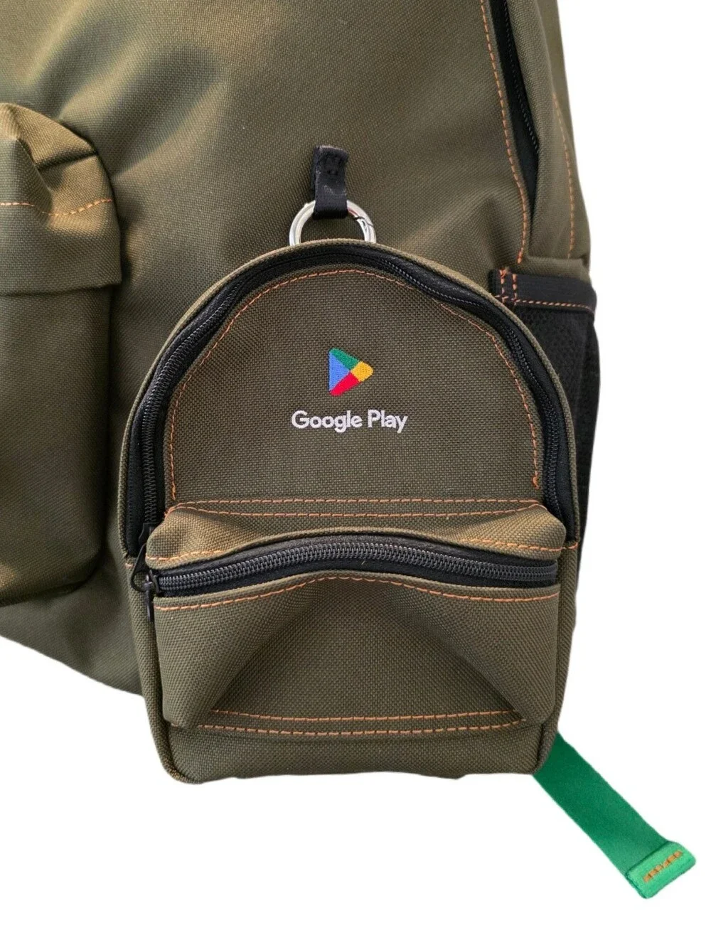 Google Play Beams Design Olive Green Backpack with Mini Google Play Pouch - NWT
